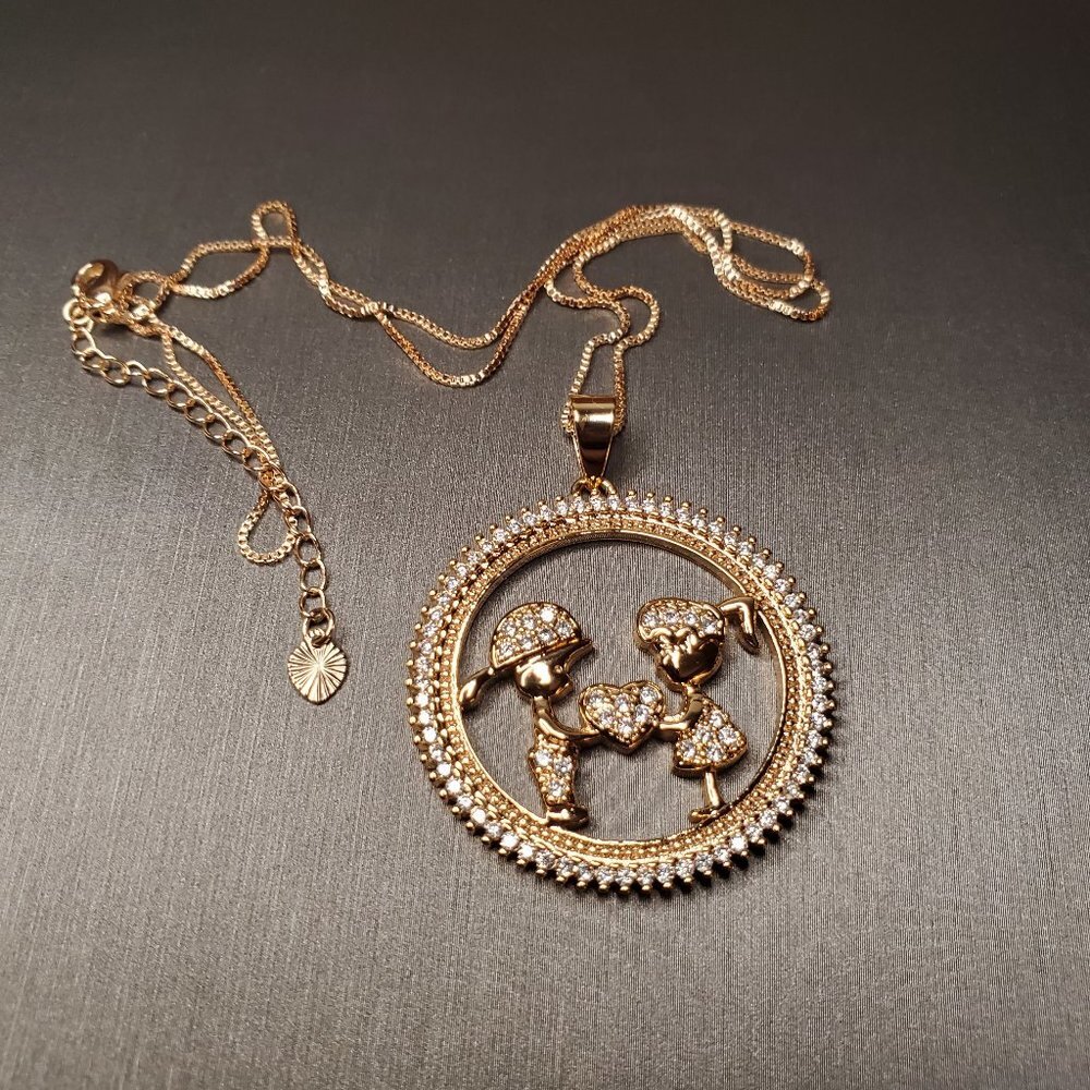 Mother's Day Necklace - Boy & Girl Holding Heart